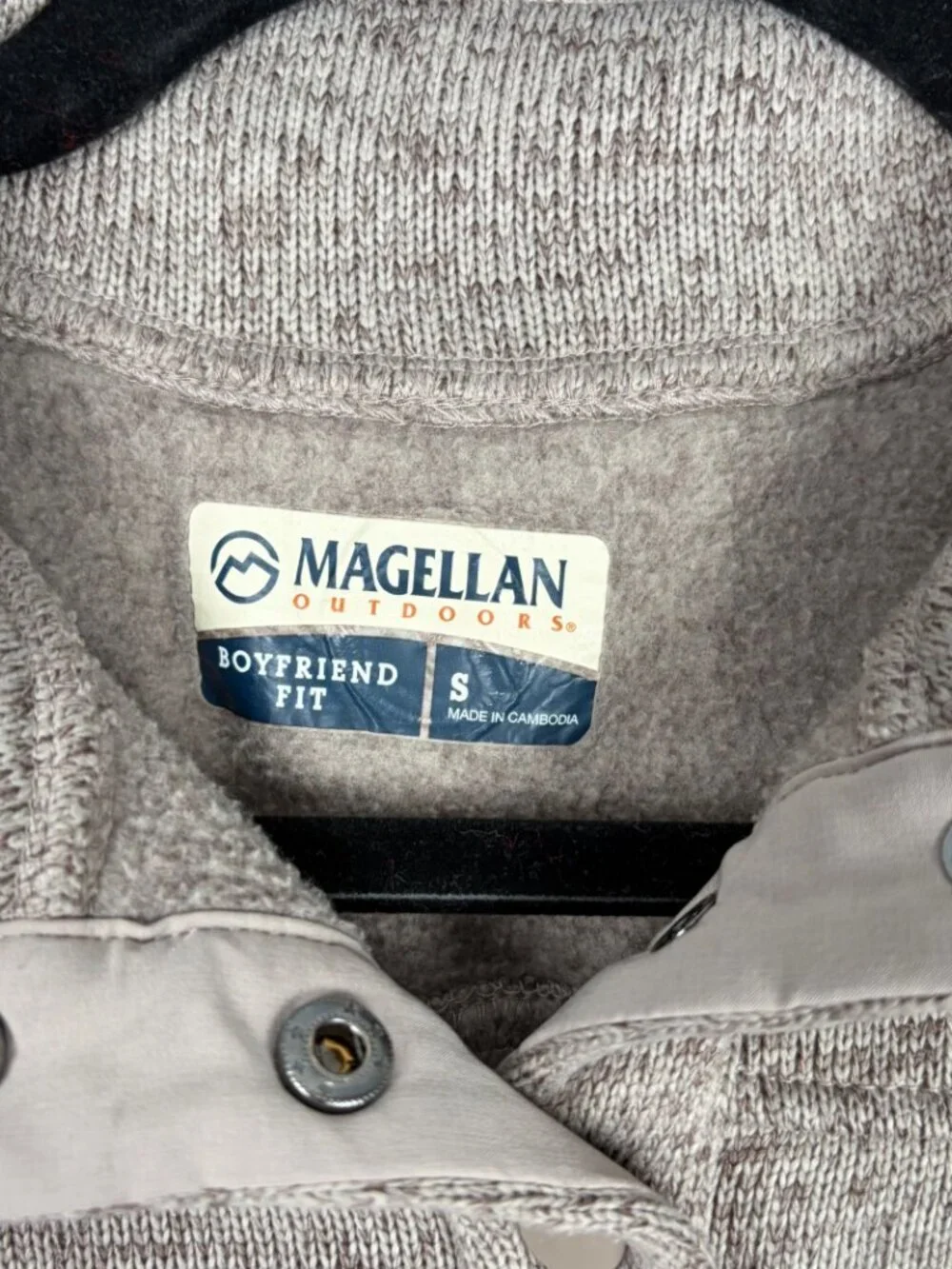 Magellan Fleece Snap Pullover Women's S Beige Outdoor Boyfriend Eclectic Minimal
